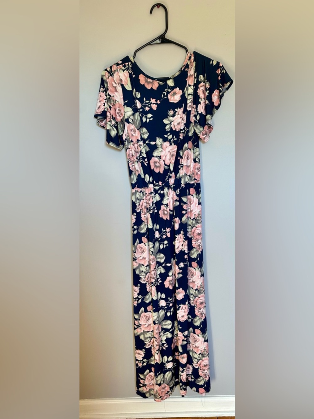 The Ragged Priest Navy Maxi Dress with Pink Floral Print